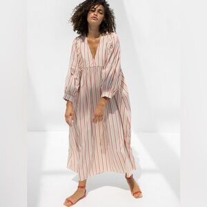 MR. LARKIN MABEL MIDI DRESS IN BEIGE AND RED STRIPE SZ S